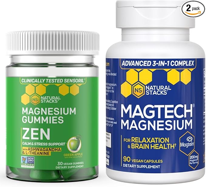 Natural Stacks Magtech + Zen Magnesium Gummies Bundle - 4 Forms of Magnesium - Supports Relaxation and Brain Health* - 120 Pieces