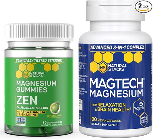 Natural Stacks Magtech + Zen Magnesium Gummies Bundle - 4 Forms of Magnesium - Supports Relaxation and Brain Health* - 120 Pieces