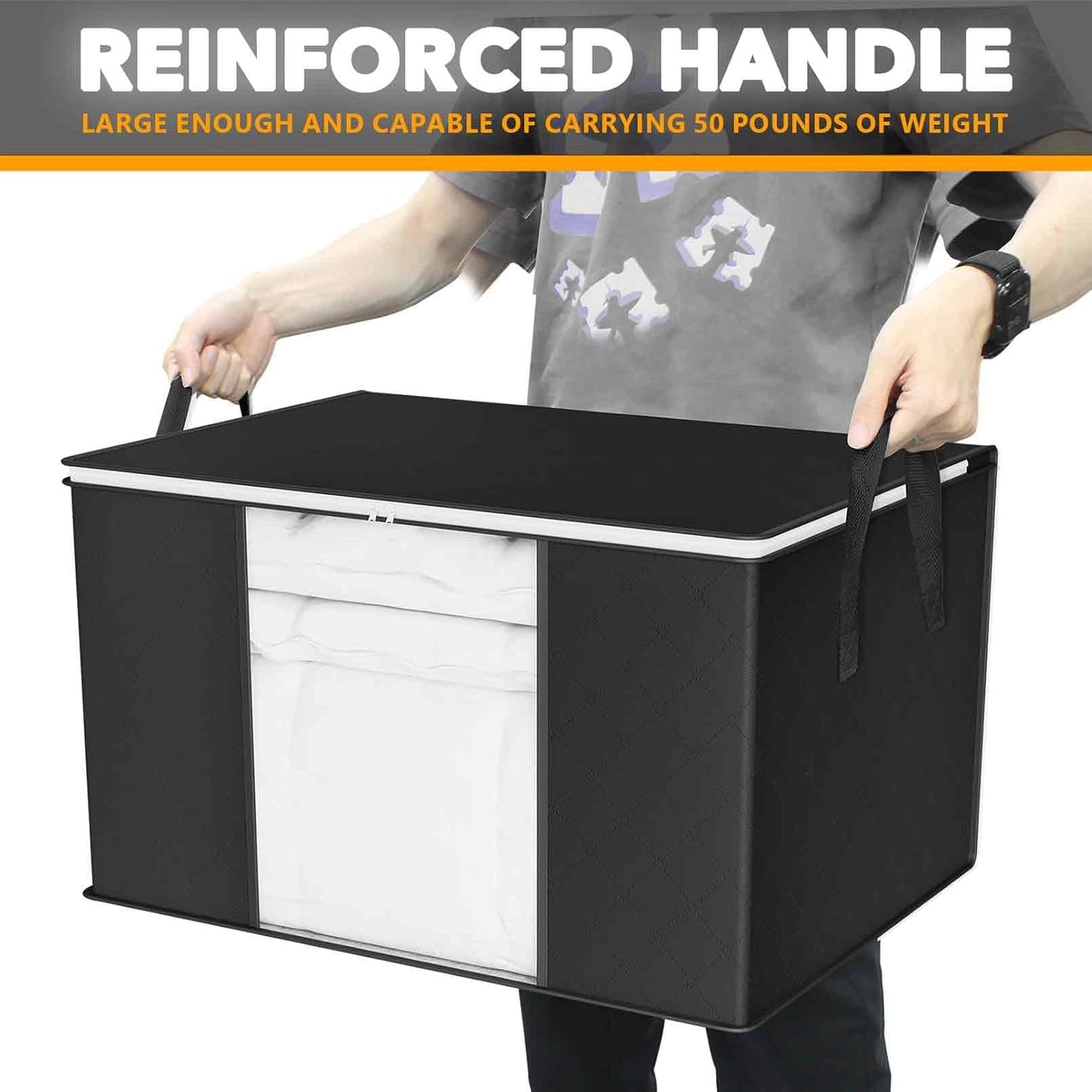 SpaceAid 6 Pack 90L Clothing Storage Bags, Heavy Duty Closet Storage Bins, Extra Large Moving bags, Storage Containers for Clothes, Blankets, Comforters, and Pillows - Black