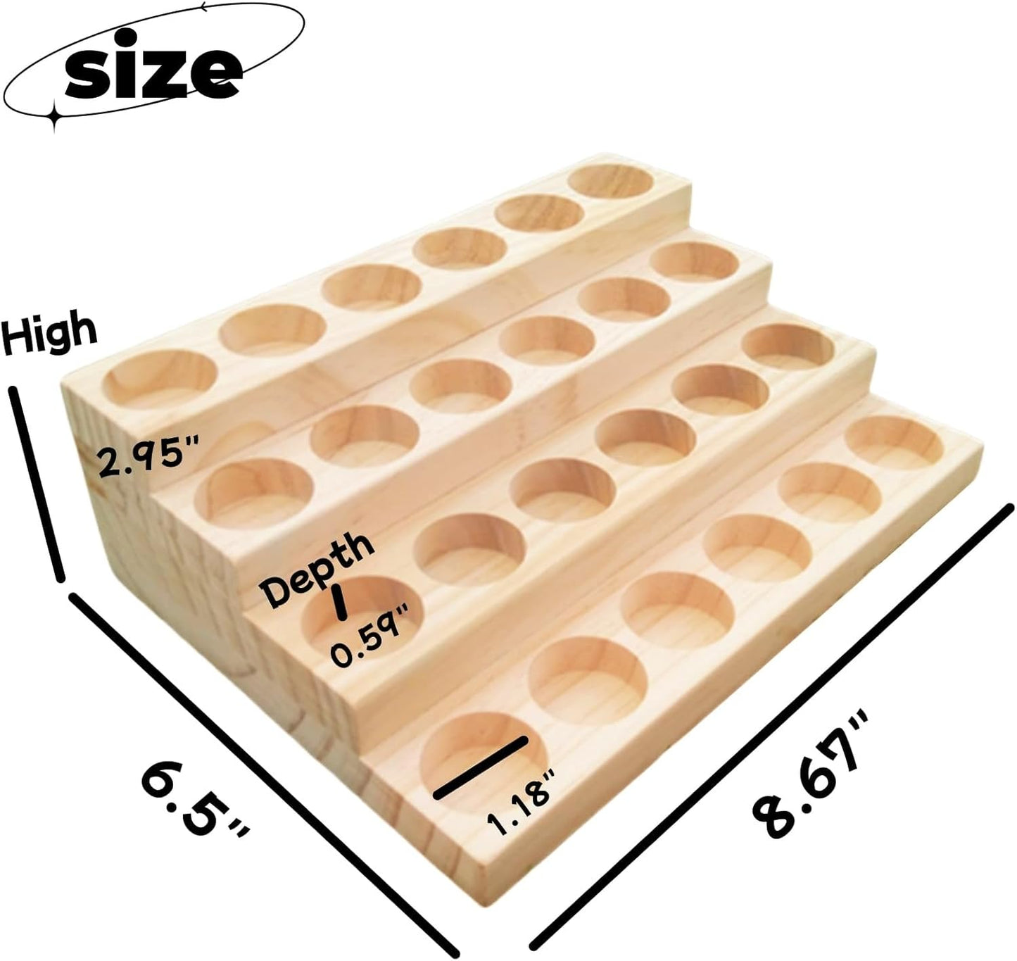 2 Pack Solid Wood Essential Oil Organizer 4 Layer Essential Oils Racks Tabletop Storage Rack Display Stand Holder for 5-20ml Bottles