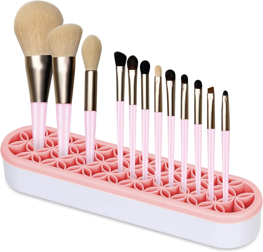 Unaone Silicone Makeup Brush Holder, Multipurpose Beauty Tool Organizer Make up Brush Storage Stand for Painting Pen Brushes Nail Clippers Drill Pens Ruler Sewing Craft Tools (Pink)