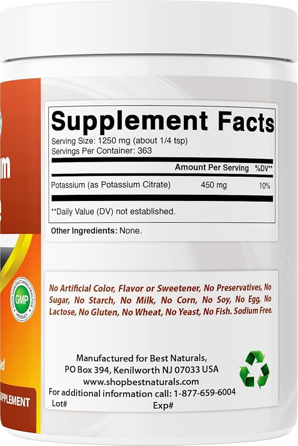 Best Naturals Potassium Citrate Pure Powder 1 Pound