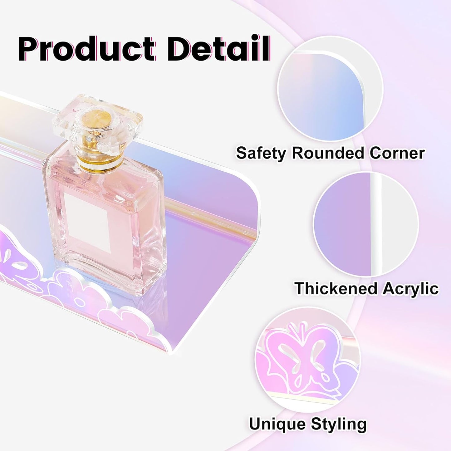 Floating Shelves for Wall,4 Pack 15.7’’x 3.5’’Adhesive Acrylic Shelves Organizer for Book Toy Photo Makeup,Wall-Mounted Kids Storage for Bathroom,Bedroom,Nursery,Iridescent Butterfly