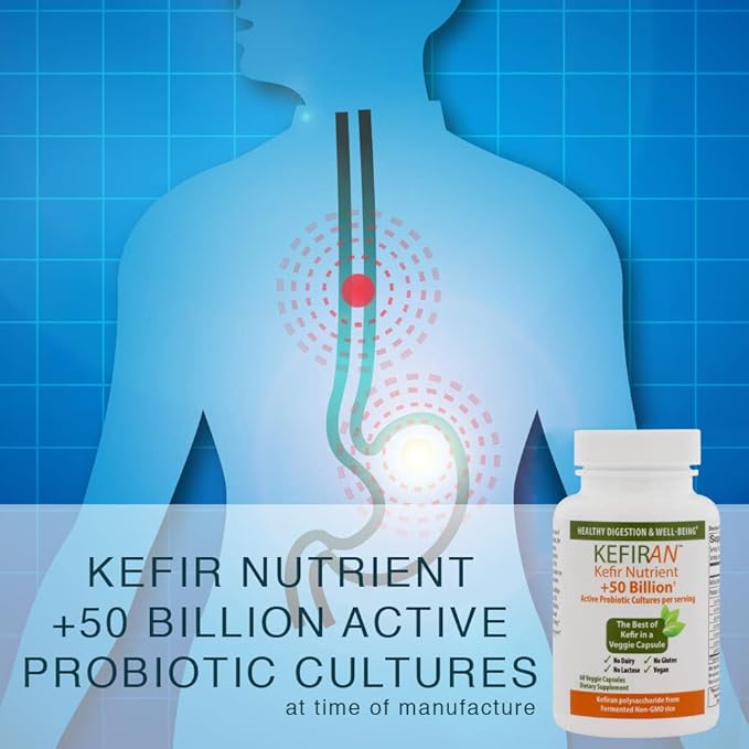 Lane Innovative - Kefiran, Vegetable Capsules, Kefir Nutrient + 50 Billion Active Probiotic Cultures, Supports Optimal Digestive Health, Gluten-Free (30 Servings)