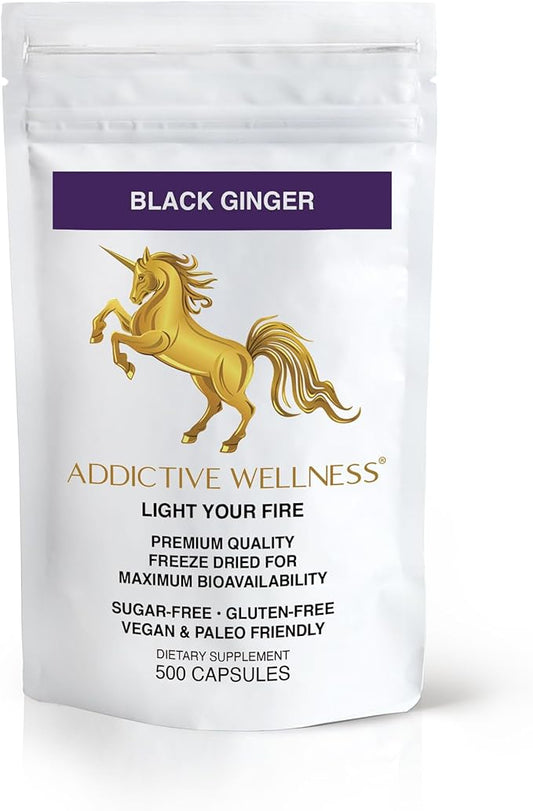 Addictive Wellness Black Ginger Capsules 450mg, Kaempferia Parviflora Supplement to Support Energy, Metabolism, Endurance & Performance, Thai Black Ginger for Men, Vegan & Paleo, 500 Count