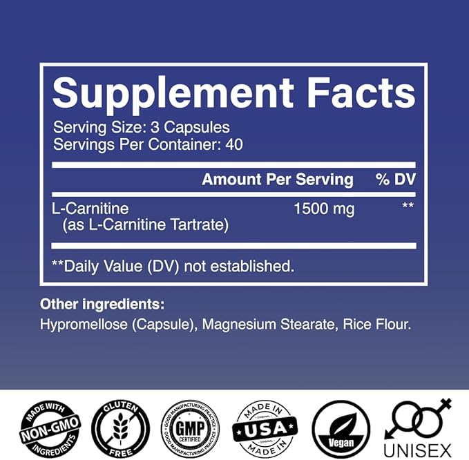 Benevolent L Carnitine Supplement - High Potency 1500mg L-Carnitine Tartrate - Fast Absorbing, Convert Fat to Energy, Support Lean Muscle, Boost Workout Performance & Metabolism – 120 Vegan Capsules
