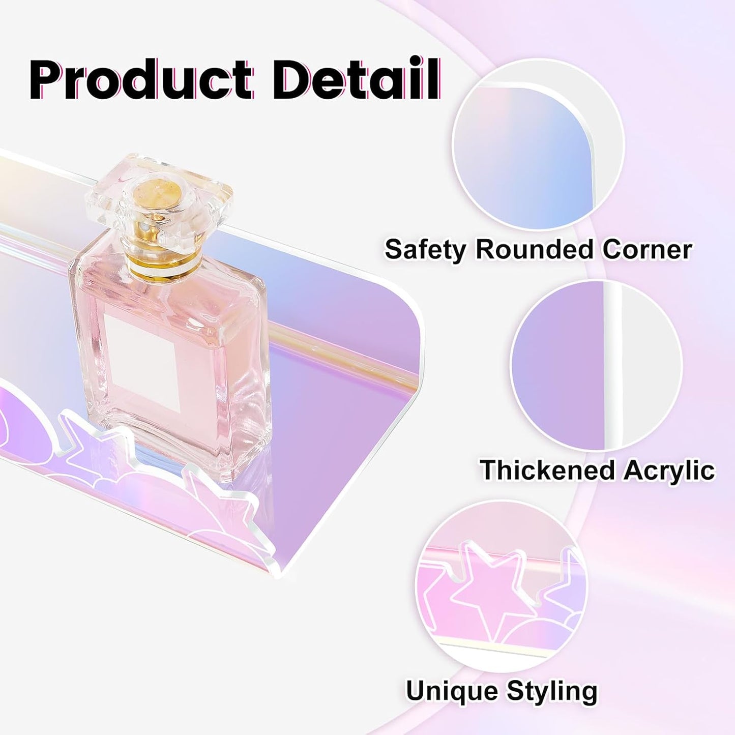 Floating Shelves for Wall,4 Pack 15.7’’x 3.5’’Adhesive Acrylic Shelves Organizer for Book Toy Photo Makeup,Wall-Mounted Kids Storage for Bathroom,Bedroom,Nursery,Iridescent Star and Moon