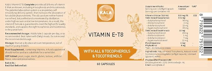Unique Formula with All 8 Tocopherols and Tocotrienols Vitamin E– Contains no PAH’s, Heavy Metals, Contaminants or Preservatives - Certified Sustainable - Hair, Scars and Skin (60)