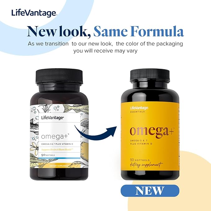 LifeVantage - Omega+ - Supplement 3-in-1 Blend of Omega-3 & 7, Vitamin D and for Brain, Cardiovascular, Skin Health and Immunity - 90 Softgels