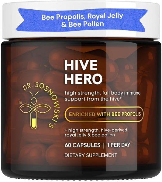 Dr Sosnowski's Hive Hero – Propolis, Royal Jelly & Bee Pollen Supplement – Triple Hive Action for Daily Wellness – 60 Vegetable Capsules
