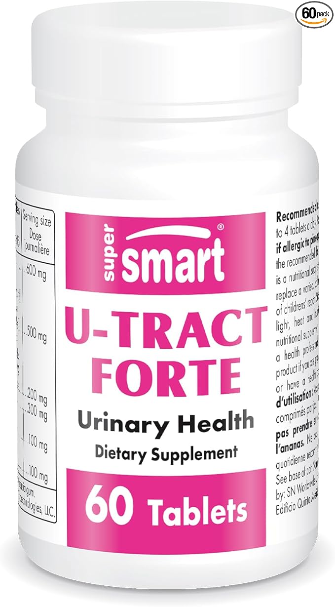 Supersmart U-Tract Forte (Advanced Formula) - with D-Mannose, CranMax Cranberry Concentrate, Dandelion Root - Herbal Supplement | Non-GMO & Gluten Free - 60 Tablets