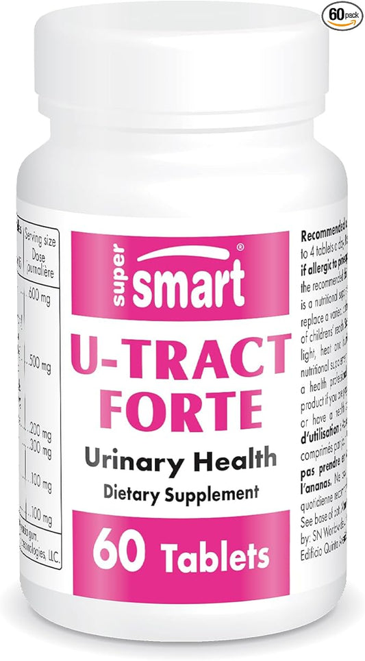 Supersmart U-Tract Forte (Advanced Formula) - with D-Mannose, CranMax Cranberry Concentrate, Dandelion Root - Herbal Supplement | Non-GMO & Gluten Free - 60 Tablets