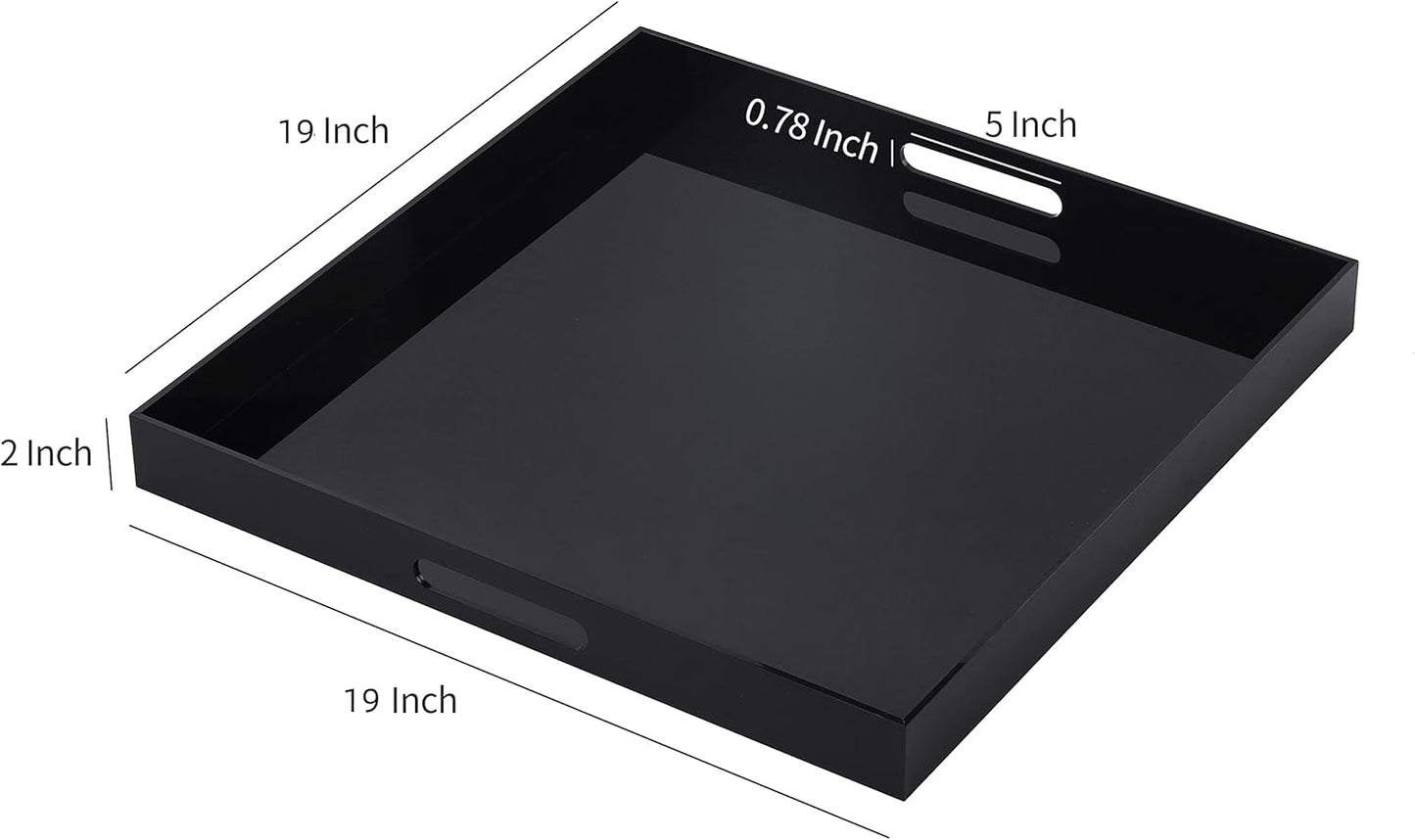 Black King Size Large Acrylic Serving Tray for bed-24x24 Inch -Spill Proof- Decorative Trays Countertop Organizer for Ottoman,Nightstand, Sidetable, Butler (24X24 Inch, Black)