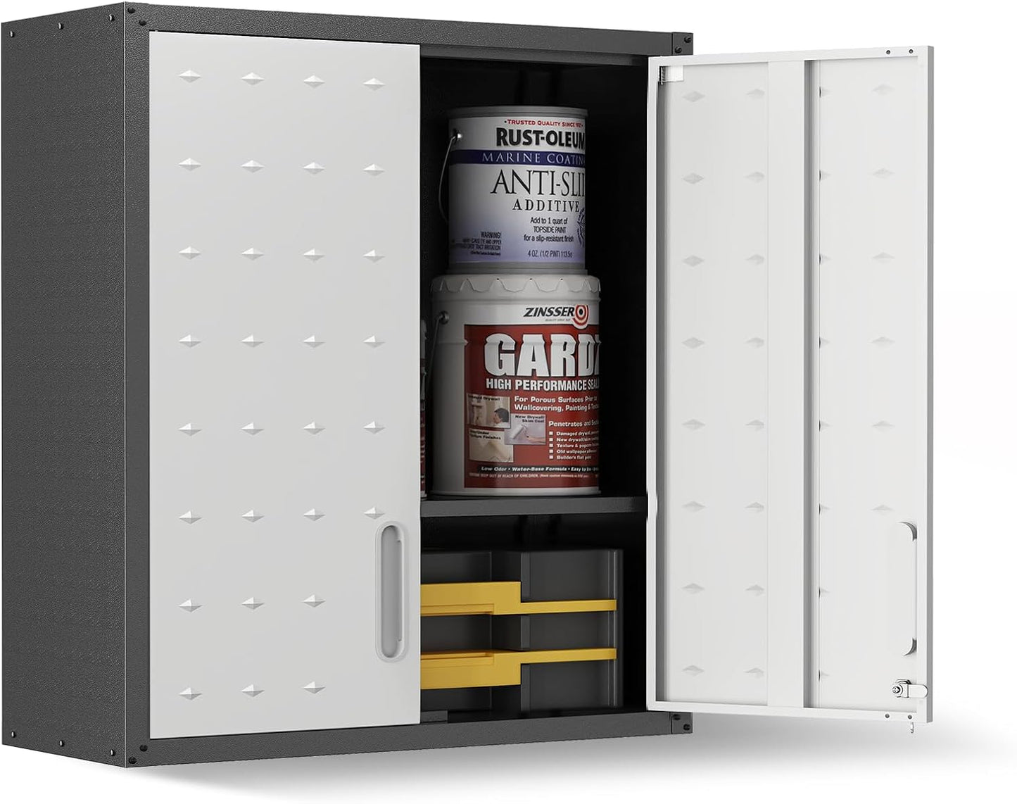 Wall Cabinet, Wall Mounted Cabinet with Lock and Adjustable Shelf for Garage, Tool Room, Kitchen, Assembly Required(Black and Gray)