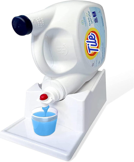 TidyFriend Liquid Laundry Detergent Holder Stand with Drip Tray & Rubber-Grip Feet, Stand for Laundry Room Organization and Storage, Fabric Softener Dispenser with Cup Holder for Easy Pouring (White)