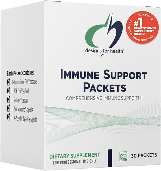 Designs for Health Immune Support Packets - One Month Supply Vitamin Packs with Immunitone Plus Mushroom Complex + Herbs, NAC, Vitamin D + K, Zinc + Vitamin C (30 Packets)