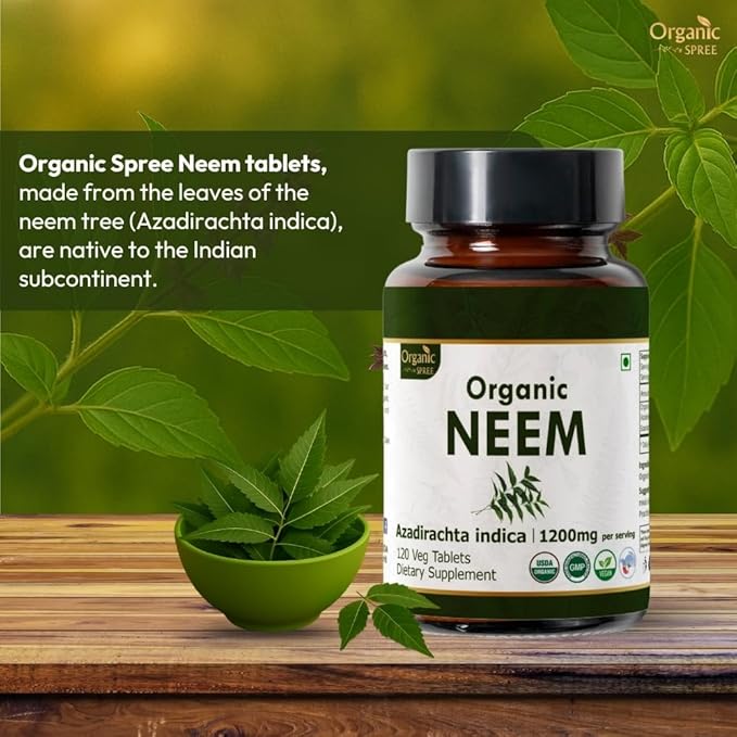 Neem 120 Tablets | Azadirachta Indica (Neem) | USDA Organic Certified | Healthy Skin and Detox | Dietary Supplement - 120tab