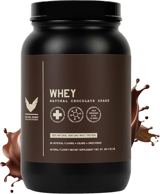 High Level Whey Protein Powder Stevia Sweetened, Natural Chocolate Shake, 24g Protein, Ultra Filtered Non-GMO, Digestive Enzymes, Gluten Free, 蛋白粉, 2 lb, Whey Protein with Stevia