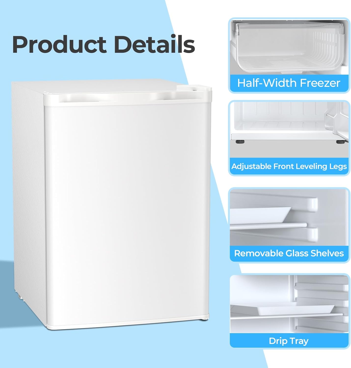 Antarctic Star 2.56 Cu.Ft. Mini Fridge with Freezer, Small Refrigerators with Adjustable Thermostat, Low Noise, Energy Saving, Compact Refrigerators for College Dorm, Office, Bedroom, Apartment, White