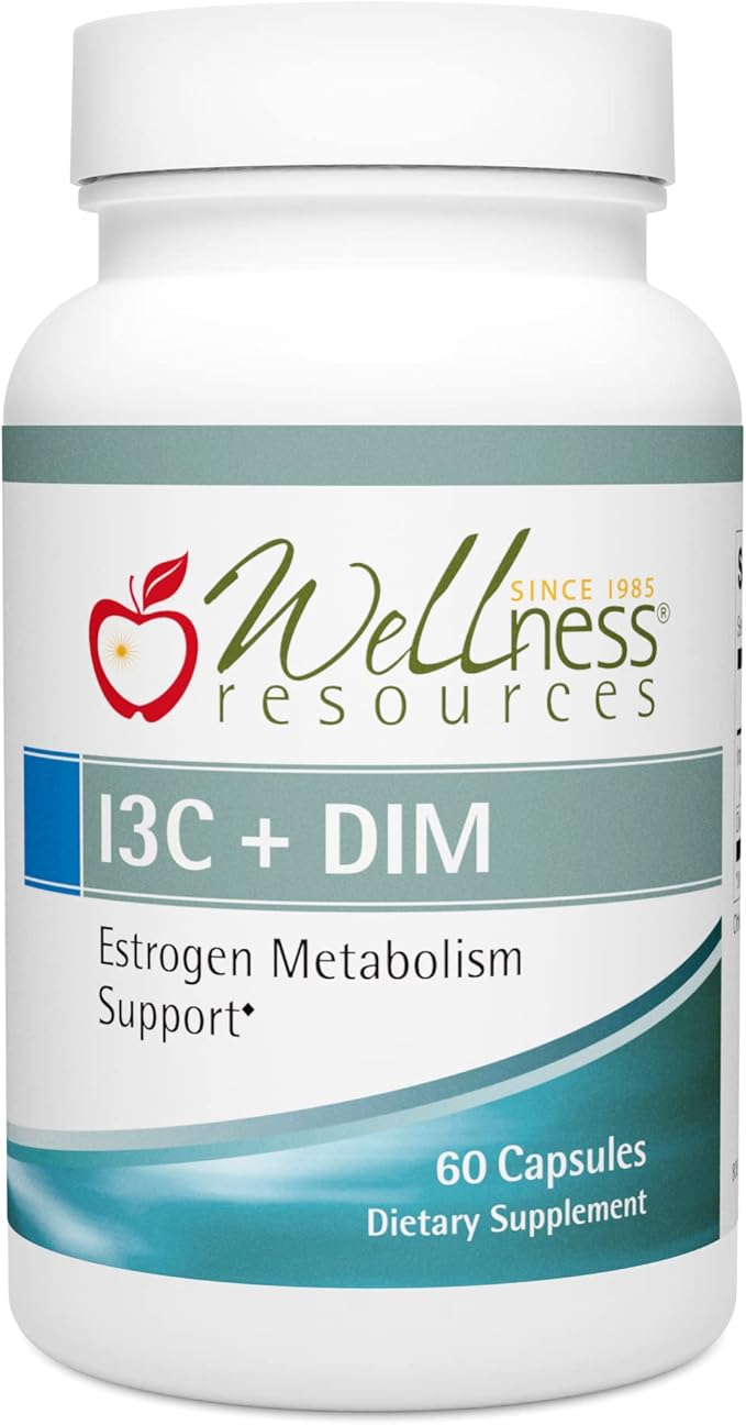 Wellness Resources I3C + DIM for Healthy Estrogen Metabolism, Detoxification (60 Capsules) - 300mg I3C + 100mg DIM - Vegan, Gluten-Free