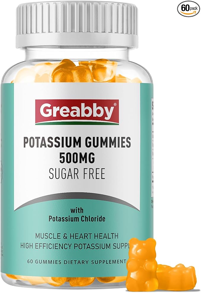 Potassium Gummies, Potassium Chloride for Adults, 60 Servings, Sugar-Free Potassium Supplement, Muscle Relief & Heart Health for Women Men, Electrolyte Balance, Efficient Potassium Supply