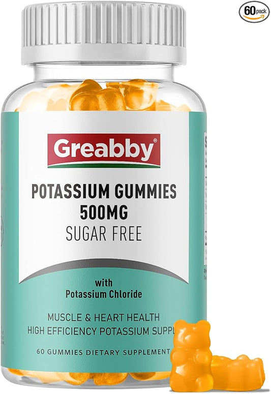 Potassium Gummies, Potassium Chloride for Adults, 60 Servings, Sugar-Free Potassium Supplement, Muscle Relief & Heart Health for Women Men, Electrolyte Balance, Efficient Potassium Supply