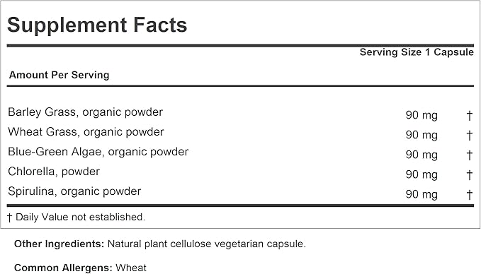 ANDREW LESSMAN Green Foods Complex 180 Capsules - Supplies Building Blocks for Healthy Tissue Growth, Liver Support. 100 mg Each of Barley Grass, Wheat Grass, Blue Green Algae, Chlorella, Spirulina