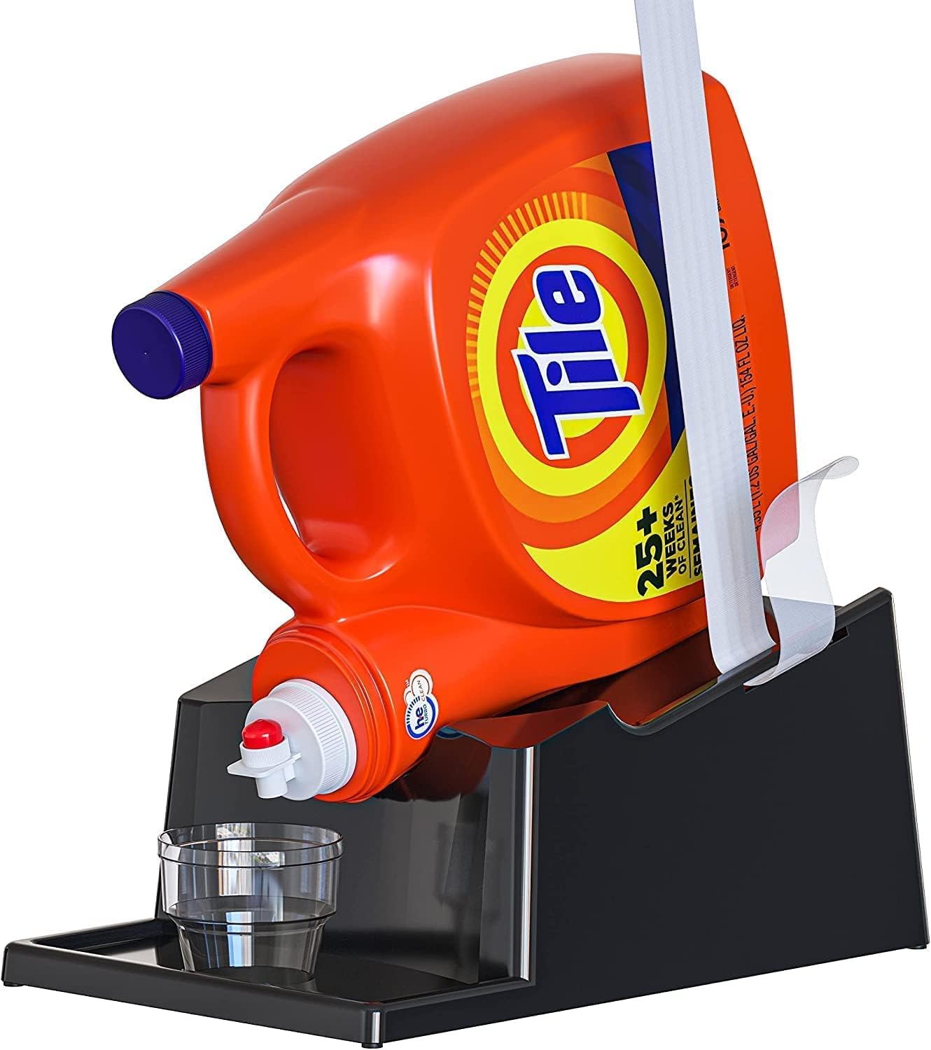 TidyFriend Liquid Laundry Detergent Holder Stand with Drip Tray & Rubber-Grip Feet, Stand for Laundry Room Organization and Storage, Fabric Softener Dispenser with Cup Holder for Easy Pouring (Black)