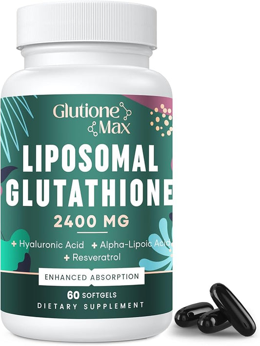 8-in-1 Liposomal Glutathione 2400 MG, High Absorption Antioxidant Formula – with Hyaluronic Acid, Alpha-Lipoic Acid, Resveratrol - Skin, Liver Detox & Immune System, 60 Softgels