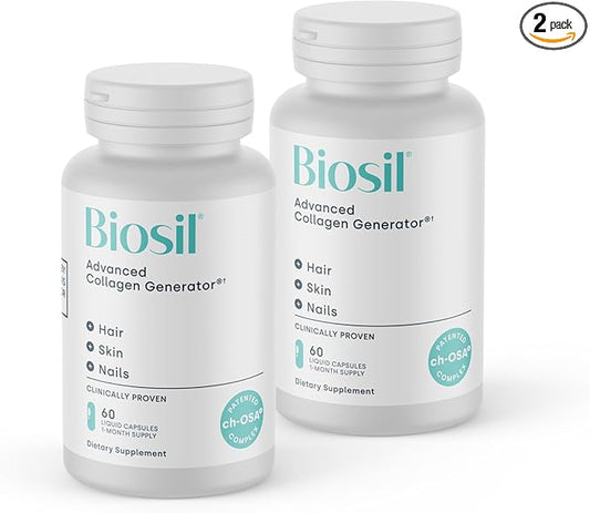 Biosil Collagen Booster Supplement - 60 Liquid Capsules, Pack of 2 - Patented ch-OSA Activator for Skin, Hair, Nails & Joints - Supports Natural Production - 60-Day Supply
