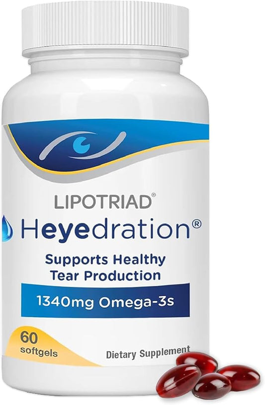 Heyedration Eye Vitamins - 60 Softgels, 30-Day Supply - Omega 3 Supplement with Vitamin E & Organic Flaxseed Oil
