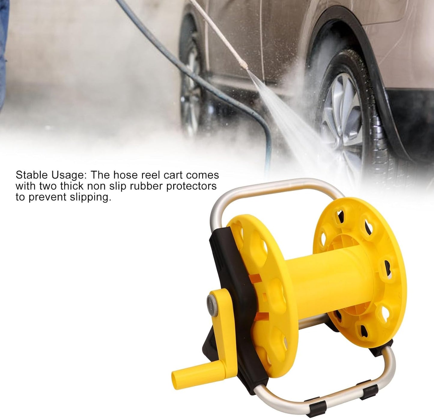Water Hose Reel Cart, Wall Mounted Garden Hose Cart, Yellow 20m Portable Hose Reel for Watering Plants or Cleansing Vehicle