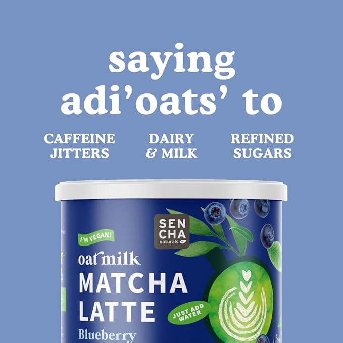 Sencha Naturals Oat Milk Matcha Latte Mix, Blueberry, 8.5 oz | Vegan, Dairy Free, Gluten Free Instant Latte Powder for Smoothies & Lattes | Premium Japanese Matcha Green Tea