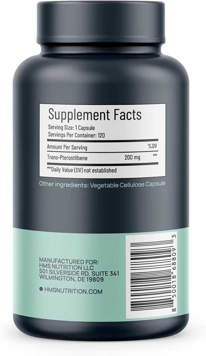 Potent Trans-Pterostilbene - 200mg, 120 Vegan Capsules - Antioxidant Supplement - Gluten, Soy & Dairy Free