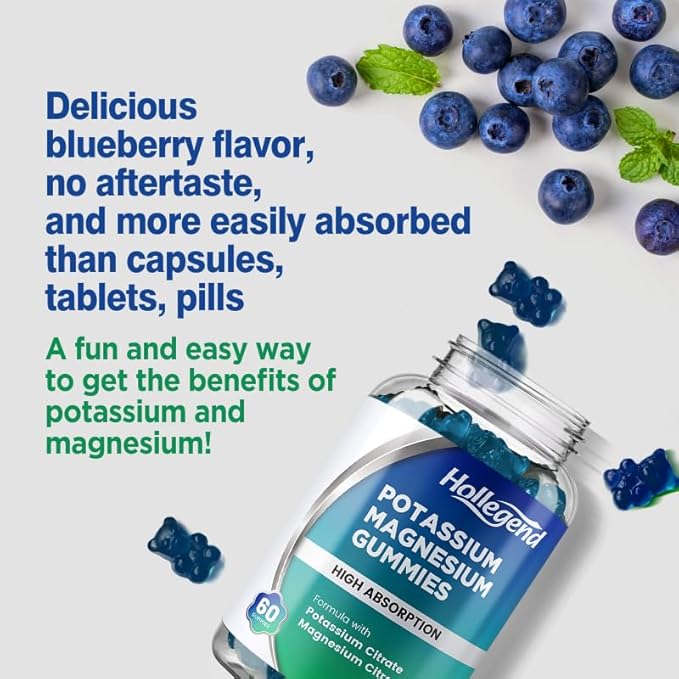 Potassium Magnesium Gummies, High Absorption Potassium Citrate 99mg Magnesium Citrate 180mg, Chewable Gummy Supplements for Leg Cramps & Muscle, 60 Count