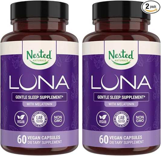 Nested Naturals Luna Sleep Aid - Non-Habit Forming Natural Sleeping Pills for Adults with Naturally Sourced Ingredients - Valerian Root, Melatonin, Chamomile, Lemon Balm, and More - 120 Vegan Capsules