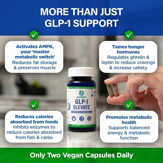 GLP1 Elevate™ - GLP-1 Booster Supplement | Curb Cravings & Support Metabolic Health | Increase Natural Production with Clinically Studied Ingredients | 60 Servings