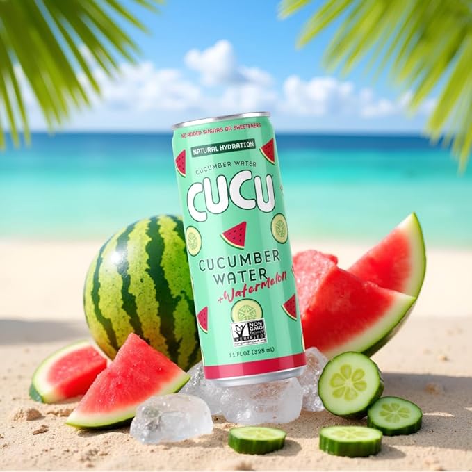 CUCU Cucumber Water + Watermelon Water – Natural Hydration from Cucumbers with Vitamin C, Electrolytes & Antioxidants – No Sugar Added, Non-GMO – 12 Pack, 11 fl oz Cans