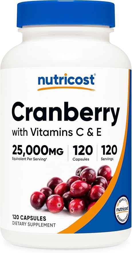Nutricost Cranberry Extract (25,000mg) (120 Capsules) with Vitamin C & Vitamin E