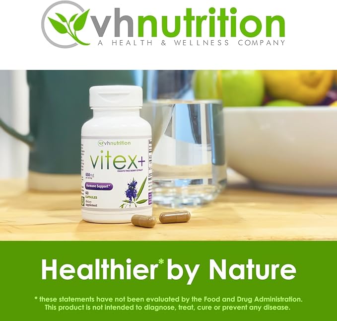 VH Nutrition VITEX+ | Vitex Chasteberry Supplement for Women | Hormonal Balance* and Fertility Support* | 650mg Per Serving of Vitex Berry Extract Powder | 60 Capsules