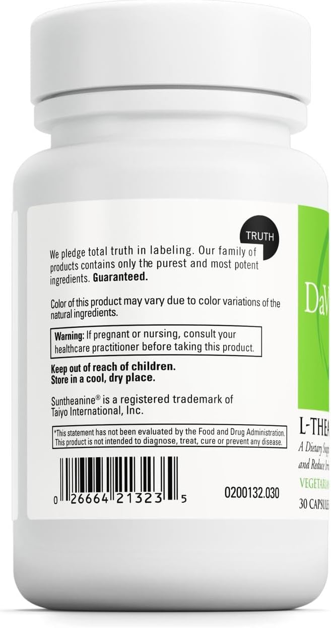 DAVINCI Labs L-Theanine - Dietary Supplement to Help with Concentration, Focus, Relaxation and Irritability* - with 200 mg L-Theanine per Serving - 30 Vegetarian Capsules