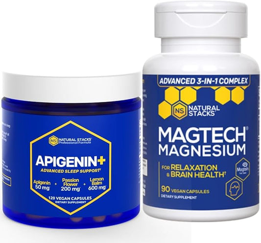 NATURAL STACKS Apigenin for Sleep + Magtech Magnesium Supplement Bundle - Supports Sleep & Brain Health* - 210 Total Capsules