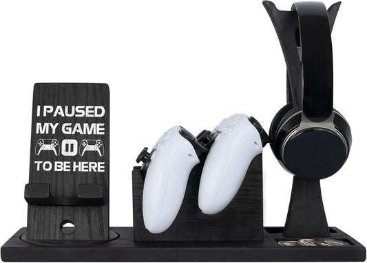 Gaming Accessories Organizer with Headphone Holder, Rotatable Phone Stand & Controller Stand - Unique Gamer Gifts PS4 PS5 Controllers Holders Gaming Equipment, Gifts for Gamers Controller Holder