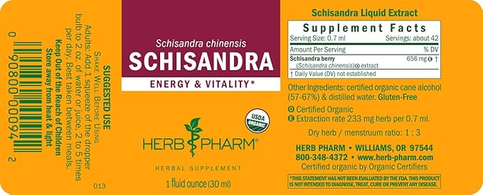 Herb Pharm Certified Organic Schisandra Berry Liquid Extract - 1 Ounce