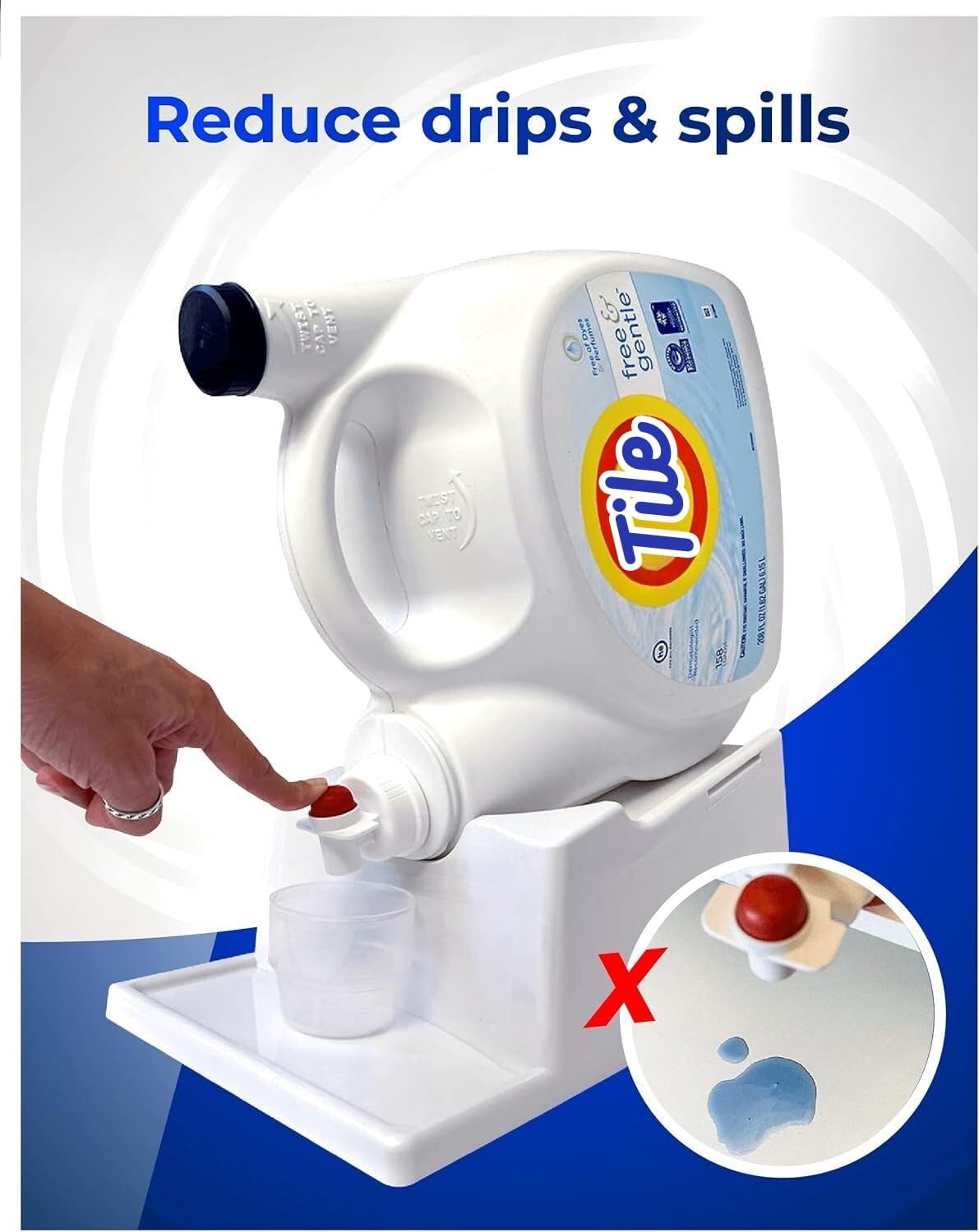 TidyFriend Liquid Laundry Detergent Holder Stand with Drip Tray & Rubber-Grip Feet, Stand for Laundry Room Organization and Storage, Fabric Softener Dispenser with Cup Holder for Easy Pouring (White)