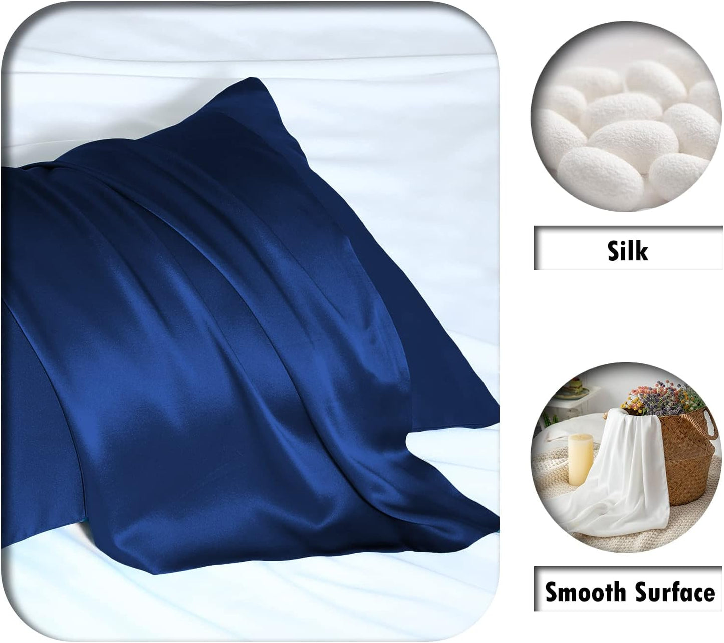 Natural Mulberry Silk Pillowcase for Hair and Skin Standard Size 20"X 26" Silk Pillow Case with Hidden Zipper Soft Breathable Smooth Cooling Silk Pillow Covers for Sleeping(Royal Blue,Standard,1Pcs)