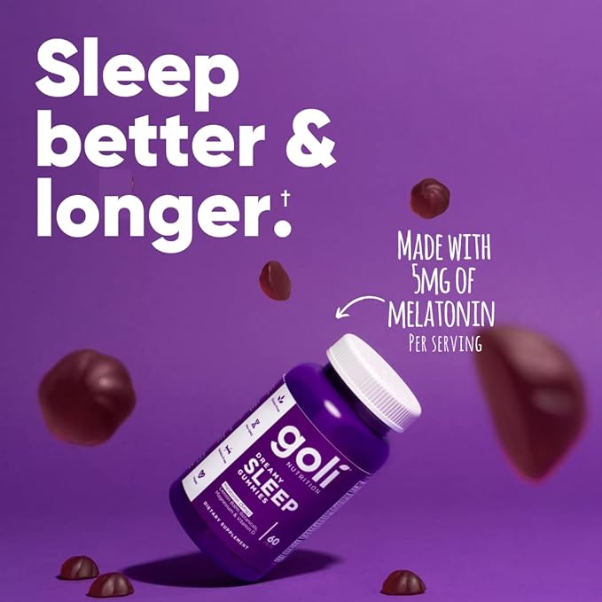 Goli Dreamy Sleep Gummy - 60 Count (Pack of 2) - Melatonin, Vitamin D, Magnesium, and Lemon Balm Extract - Gelatin-Free, Gluten-Free, Vegan & Non-GMO