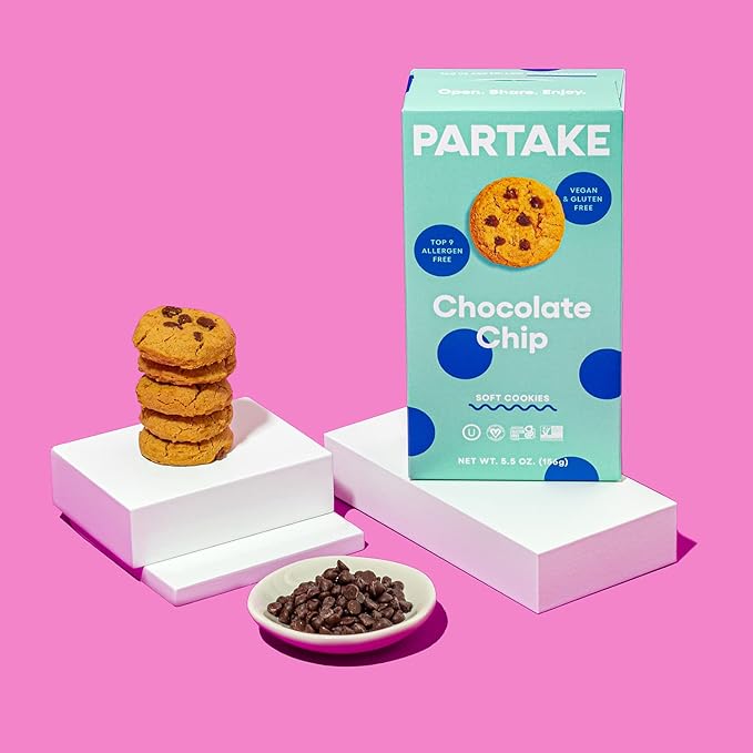 Partake Gluten Free Crunchy & Soft Baked Chocolate Chip Cookies Variety Pack - Vegan - Free From the Top 9 Allergens Including Dairy, Wheat, Soy, Eggs, & Peanuts - Non GMO - Safe School & Office Snack (5 Pack, 5.5oz Boxes)