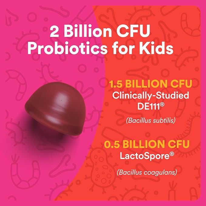 SmartyPants Kids Probiotic Gummies for Digestive Health: 2 Billion CFU Gut Health and Immune Support Supplement, Clinically Studied Probiotic, Gluten Free, Grape, 30 Count (30 Day Supply)