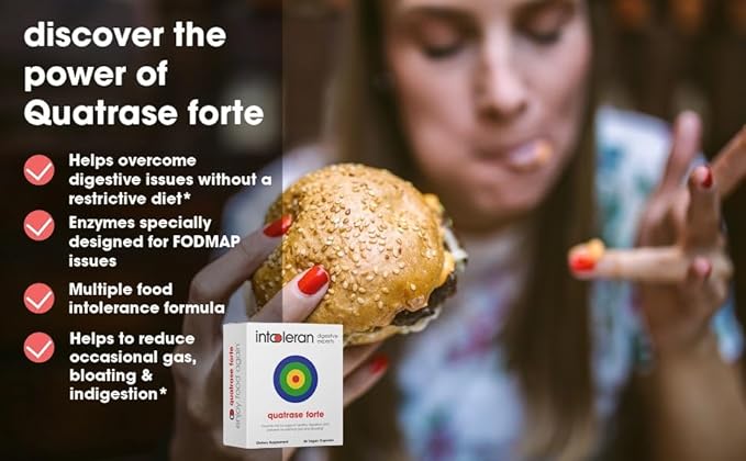 Quatrase Forte Digestive Enzymes - 36 Capsules | Highly Dosed Supplement for FODMAP Intolerance | Helps Digest Lactose and Complex Carbohydrates* | Pure & Vegan | Low FODMAP